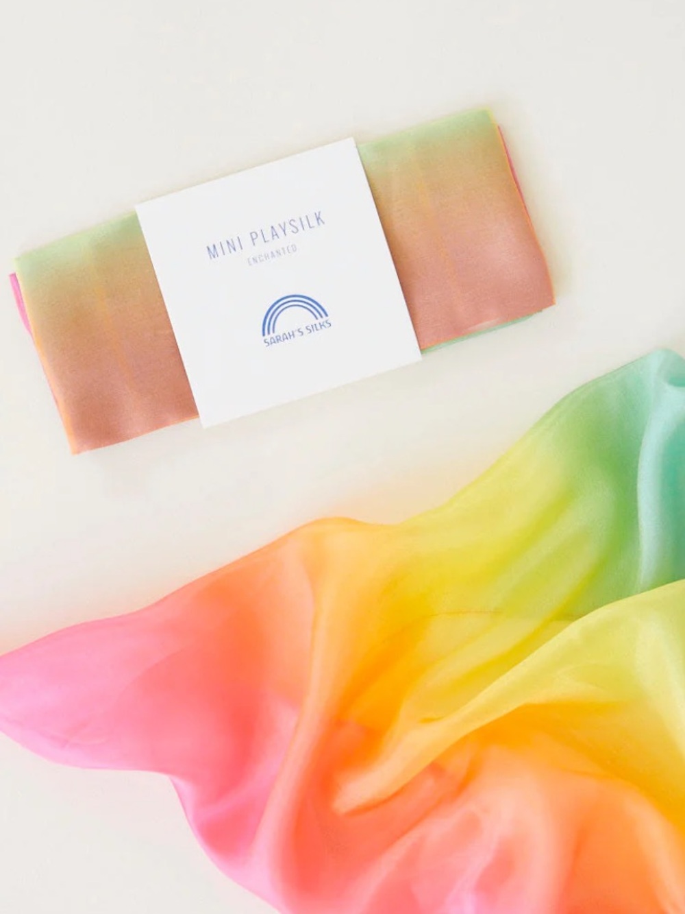 Sarah’s silks NEW Mini enchanted Rainbow playsilk 21” X 21”